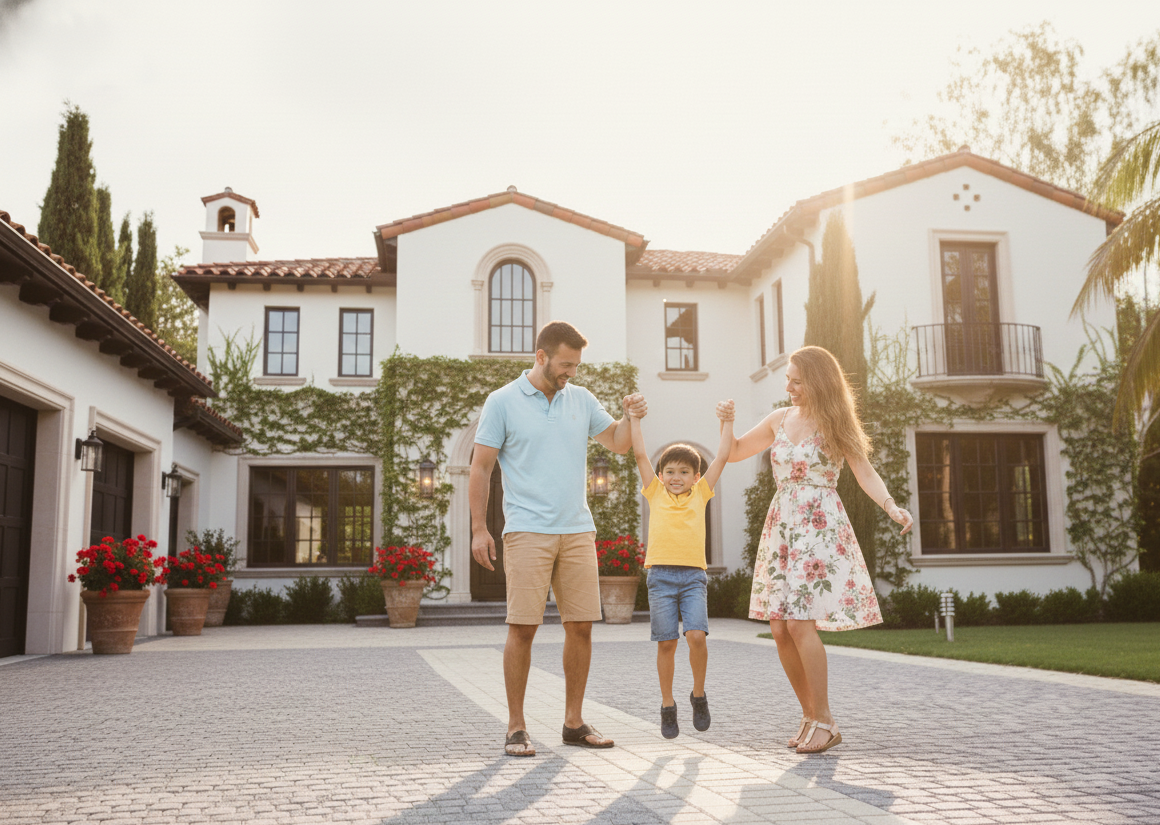 Family in front of their home