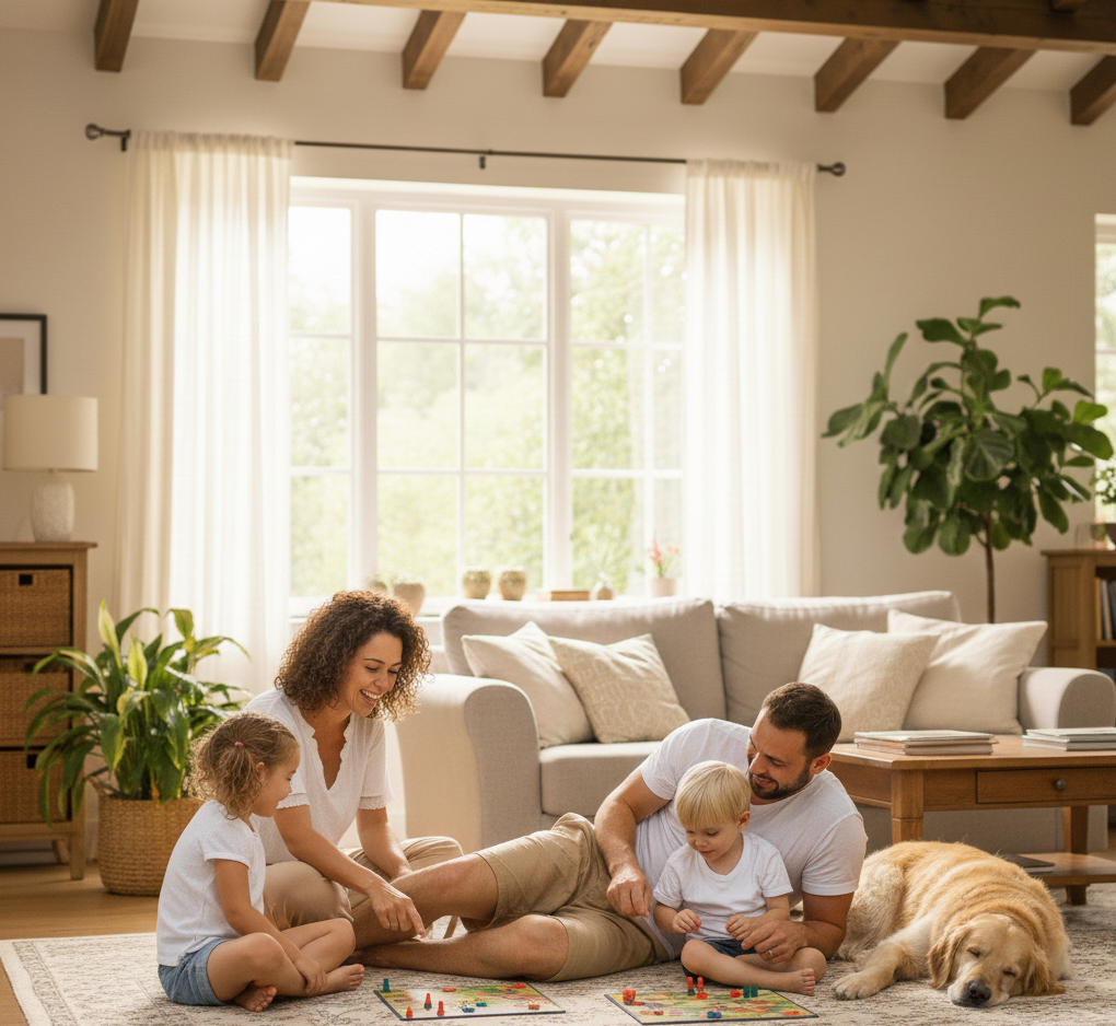 Family enjoying a comfortable living room